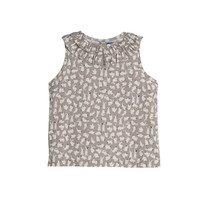 Maisie Ruffle Collar Top, Grey Scattered Bunnies