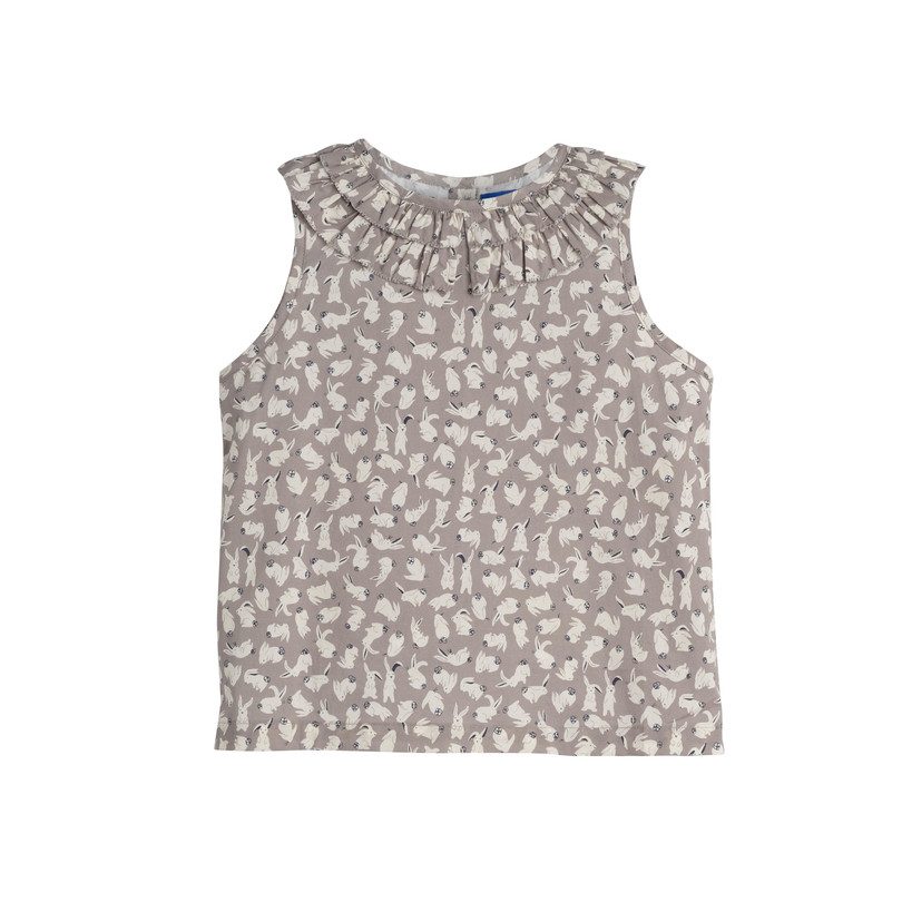 Maisie Ruffle Collar Top, Grey Scattered Bunnies Maisie Ruffle Collar Top, Grey Scattered Bunnies