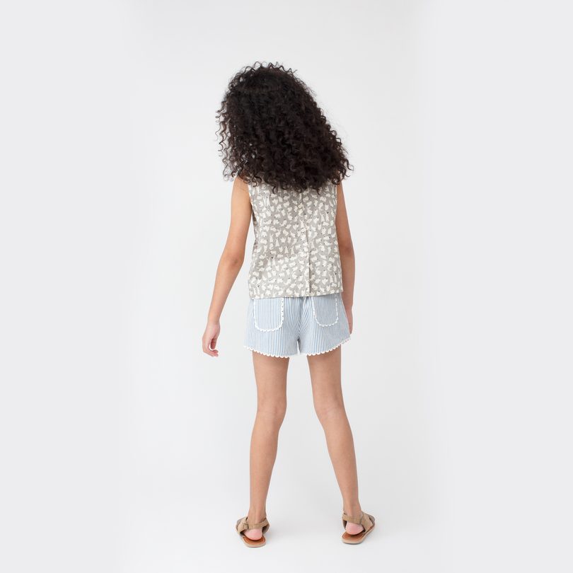 Maisie Ruffle Collar Top, Grey Scattered Bunnies Maisie Ruffle Collar Top, Grey Scattered Bunnies