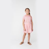 Stella Short Sleeve Pleated Collar Top, Pink Strawberries