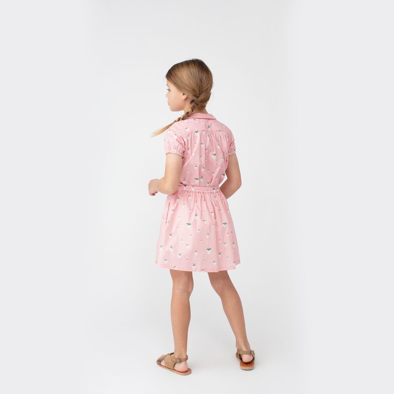 Stella Short Sleeve Pleated Collar Top, Pink Strawberries Stella Short Sleeve Pleated Collar Top, Pink Strawberries