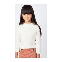 Quinn Lacey Collared Sweater, Cream