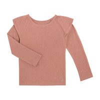 Romy Ruffle Shoulder Waffle Top, Dusty Rose