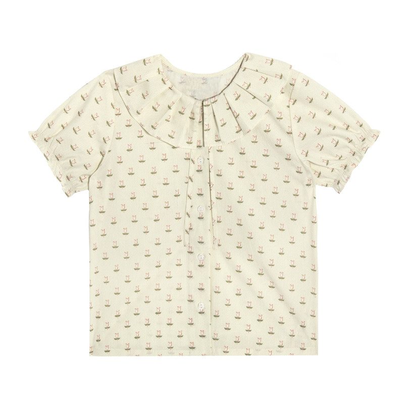 Lily Short Sleeve Ruffle Collar Blouse, Mini Pink Tulip Lily Short Sleeve Ruffle Collar Blouse, Mini Pink Tulip