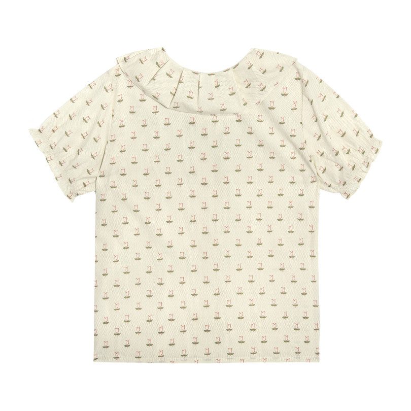 Lily Short Sleeve Ruffle Collar Blouse, Mini Pink Tulip Lily Short Sleeve Ruffle Collar Blouse, Mini Pink Tulip