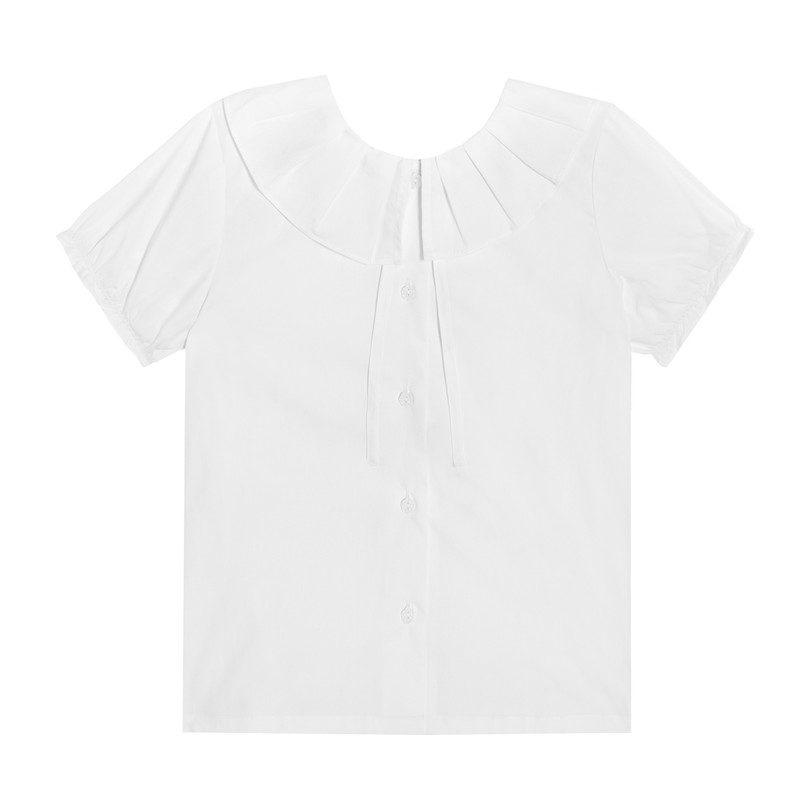Lily Short Sleeve Ruffle Collar Blouse, White Lily Short Sleeve Ruffle Collar Blouse, White