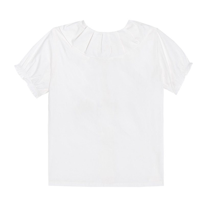 Lily Short Sleeve Ruffle Collar Blouse, White - Tops - Maisonette