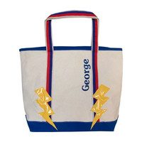 Monogrammable Lightning Patch Tote, Blue & Yellow