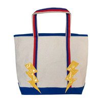 Monogrammable Lightning Patch Tote, Blue & Yellow