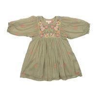 Ava Bella Dress, Green Tea w/ Multi Embroidery