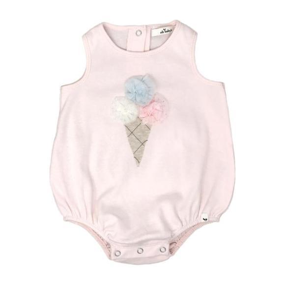 Cotton Bubble Onesie, Pale Pink Triple Scoop Glinda Ice Cream Cone Rompers