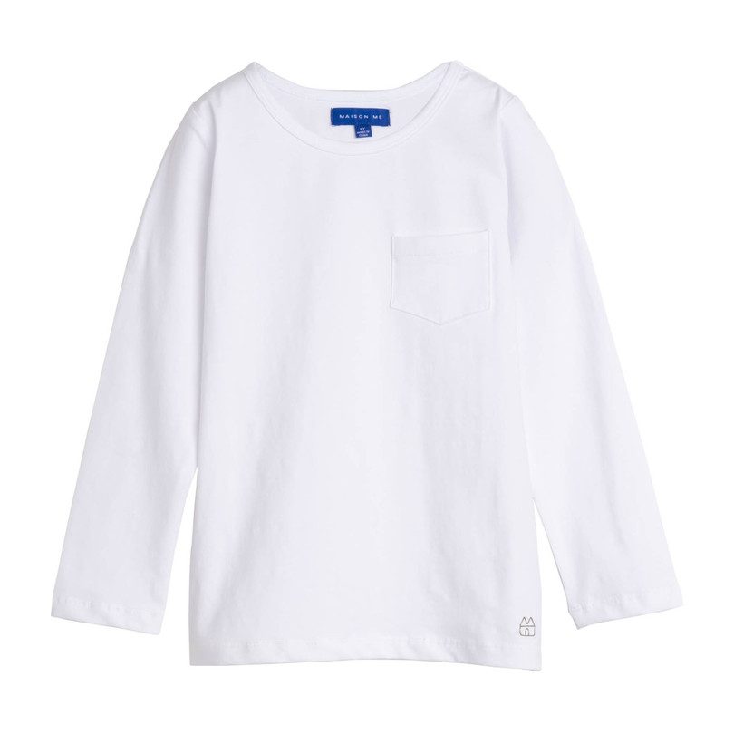 Drew Long Sleeve Pocket Tee, White Drew Long Sleeve Pocket Tee, White