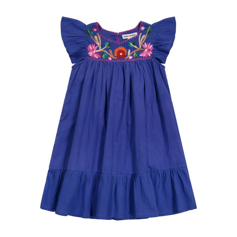 Kids Kuzu Embroidery Aimee Dress, Navy - Dresses - Maisonette