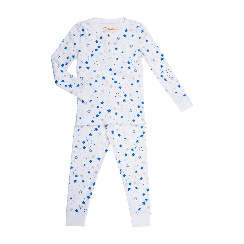 Starry Night Long Pajamas, Blue - Sleepwear - Maisonette