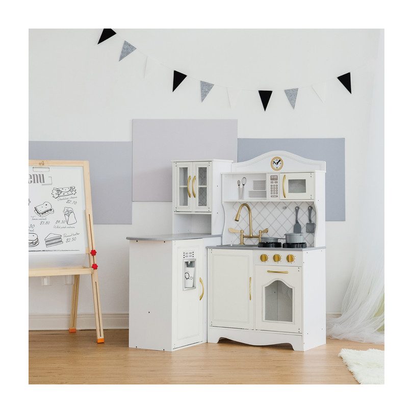 Little Chef Upper East Retro Play Kitchen, White/Gold - Play Kitchens ...