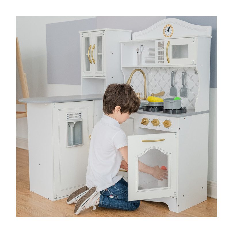 Little Chef Upper East Retro Play Kitchen, White/Gold - Play Kitchens ...
