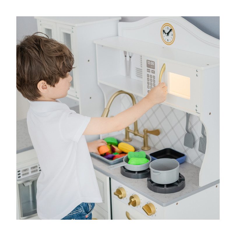 Little Chef Upper East Retro Play Kitchen, White/Gold - Play Kitchens ...