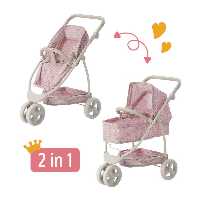 Polka Dots Princess 2-in-1 Baby Doll Stroller, Pink/Grey - Dolls & Doll ...