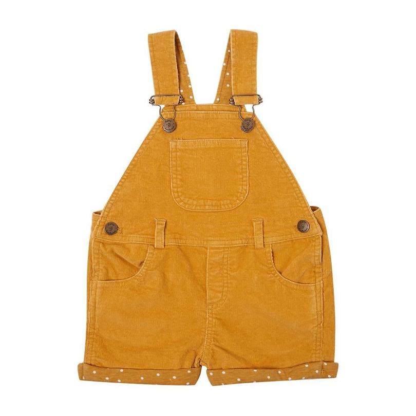 Corduory Short Dungarees, Yellow - Rompers - Maisonette