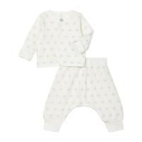 Baby Two Piece Set, White With Starburst Print