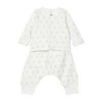 Baby Two Piece Set, White With Starburst Print