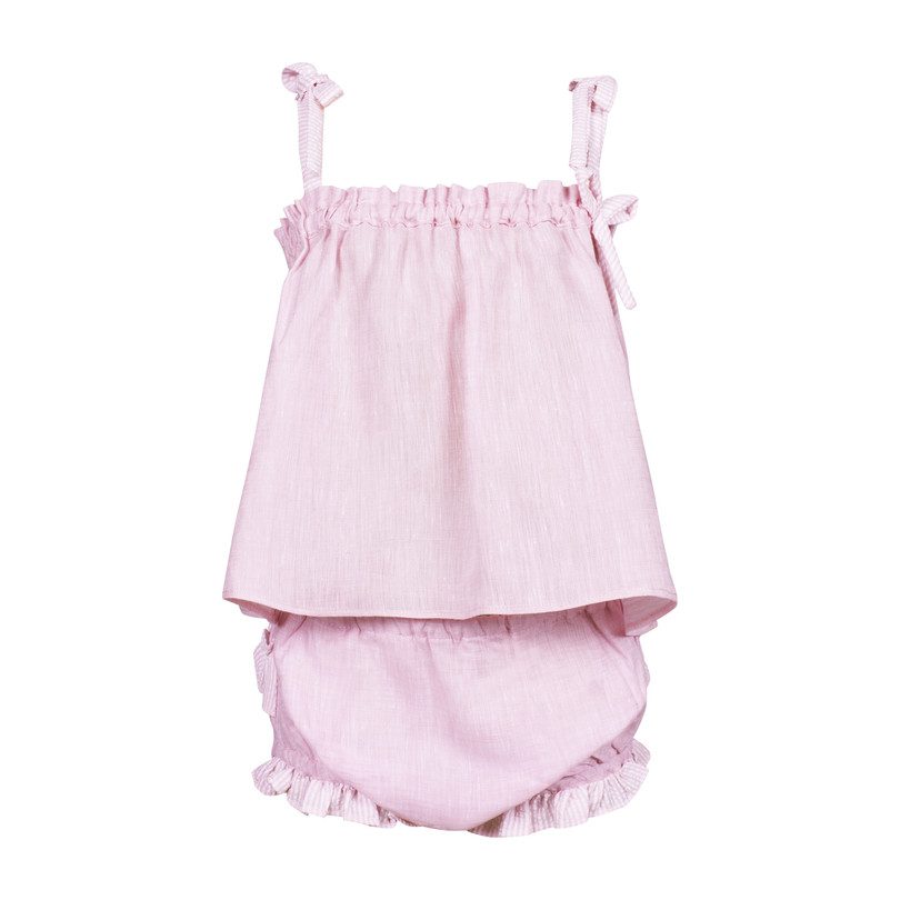 Chloe Bloomer Set, Pink with Stripes - Dresses - Maisonette