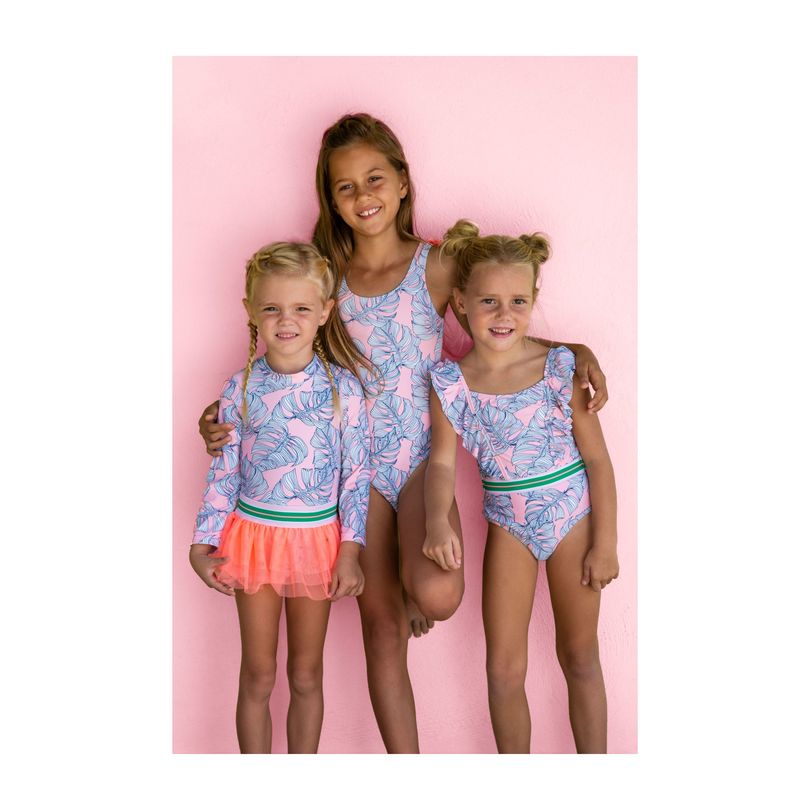 Tutu Rashguard One Piece, Pink Monstera Tutu Rashguard One Piece, Pink Monstera